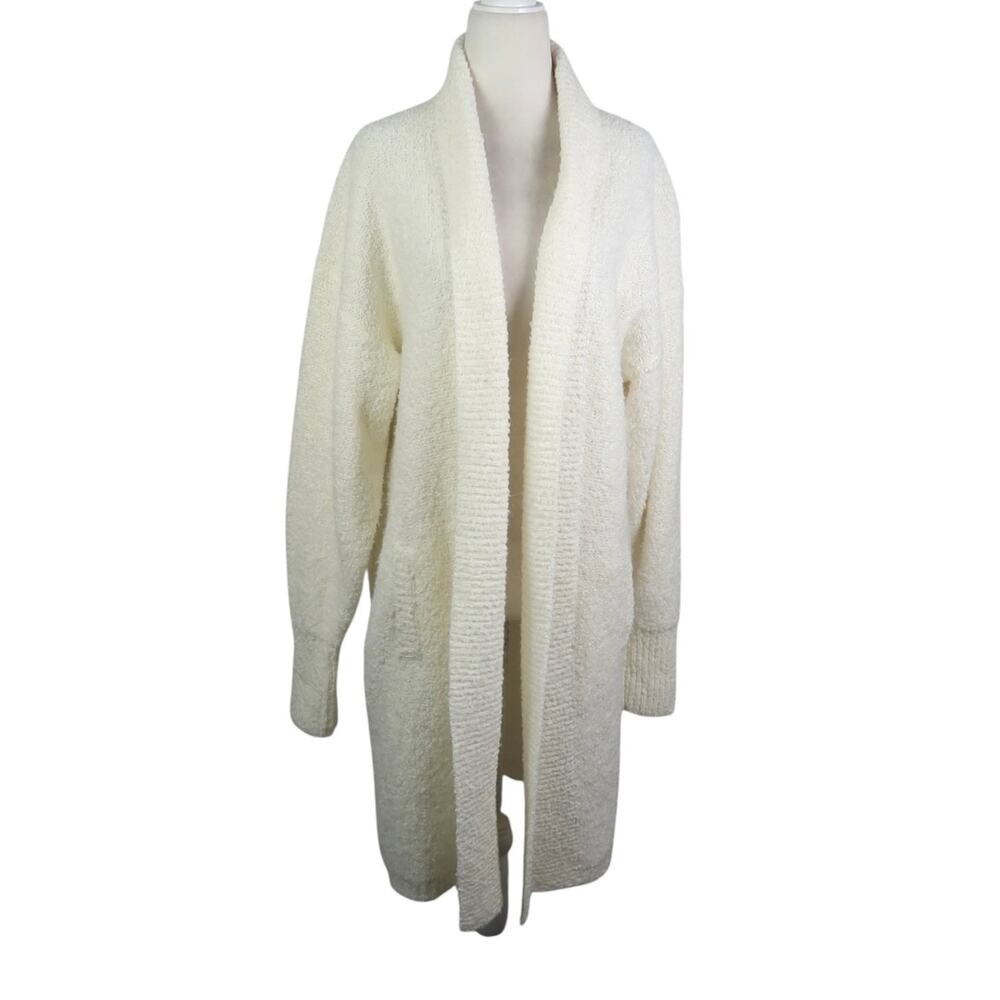 Vintage 90s Christie & Jill Cream Boucle Knit Duster Cardigan Sweater